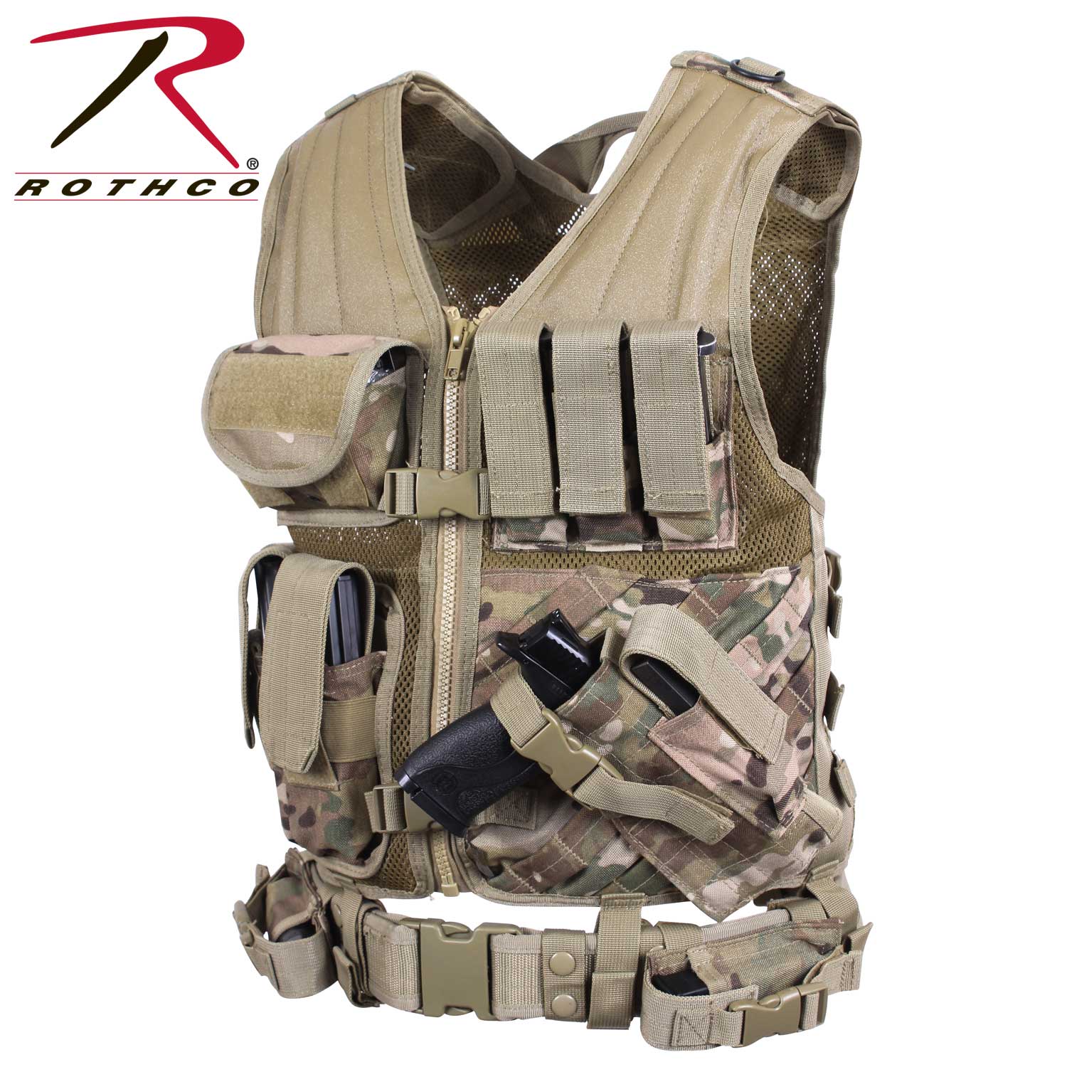 Rothco Multi Camo Cross Draw MOLLE Tactical Vest with Belt 6384 ...